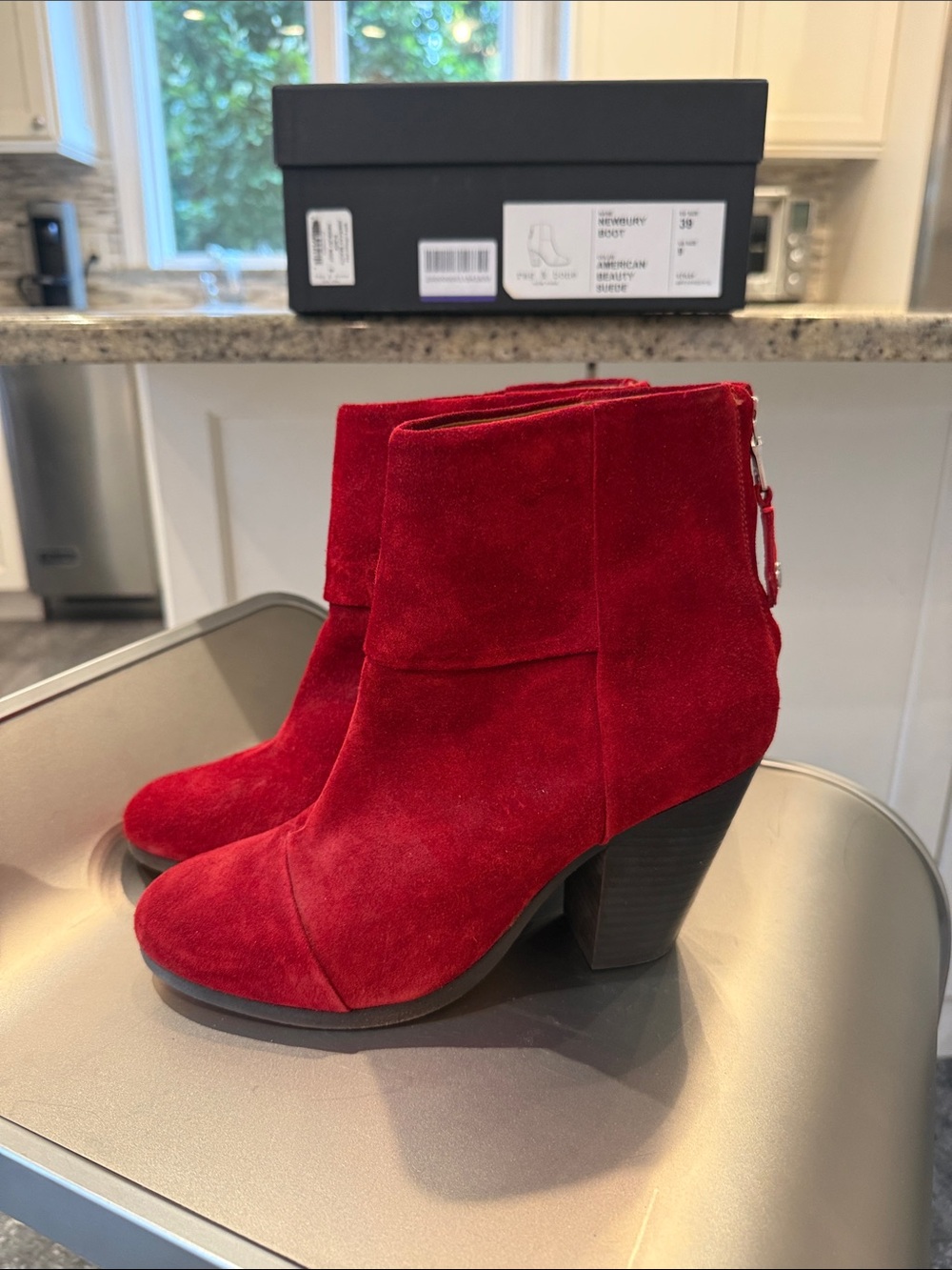 RAG & BONE Newbury Red Suede Ankle Boots with Block Heel - Women